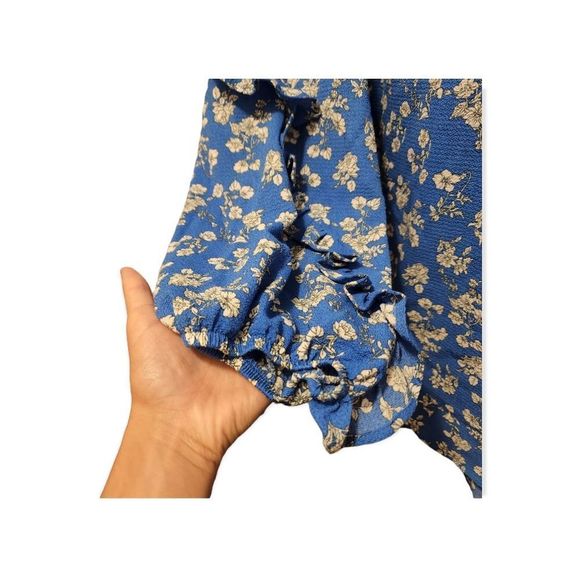 W5 Anthropologie Long Sleeve XL Ruffle Blue Floral Peasant Blouse - Picture 10 of 13